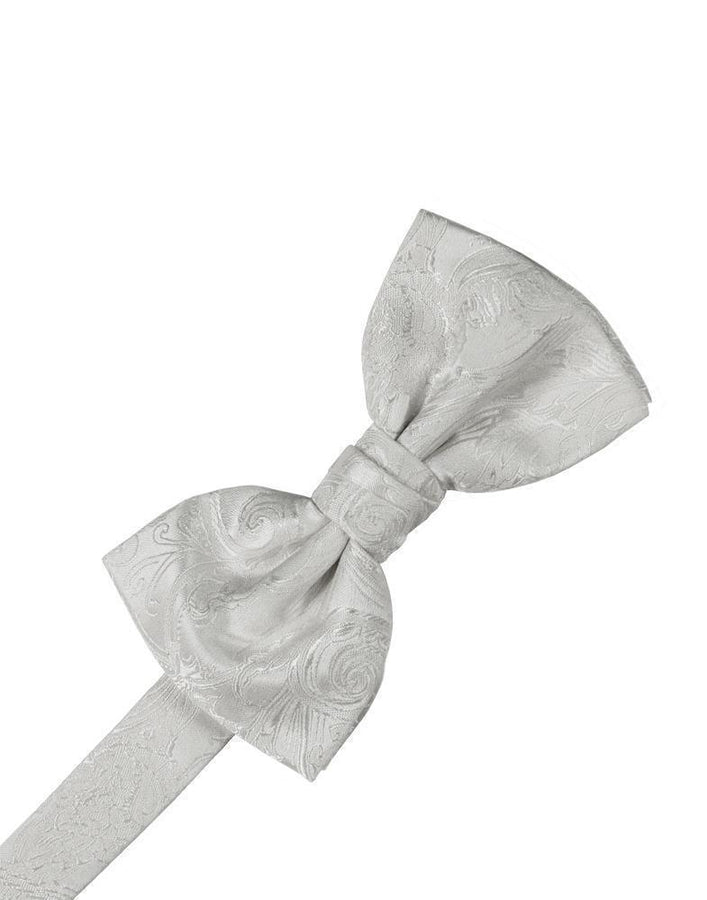 Cristoforo Cardi Pre-Tied Platinum Paisley Silk Bow Tie