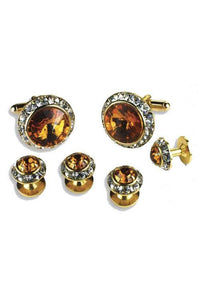 Classix Topaz Crystal Rhinestones Border Studs and Cufflinks Set