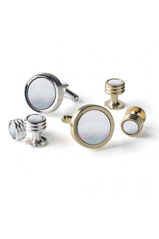 Pioneer Mother of Pearl Triple Ring Studs and Cufflinks Set
