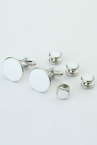 Cristoforo Cardi White with Silver Trim Studs and Cufflinks Set