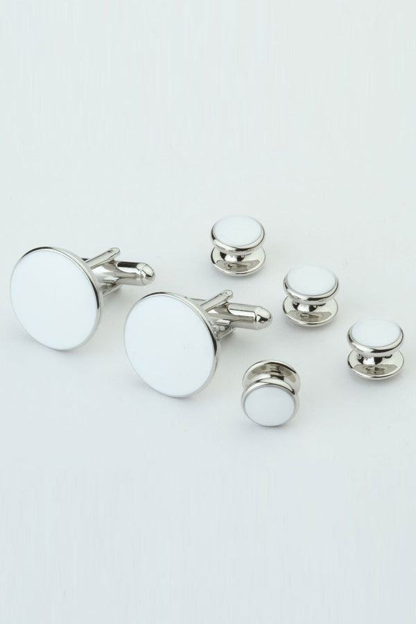 Cristoforo Cardi White with Silver Trim Studs and Cufflinks Set